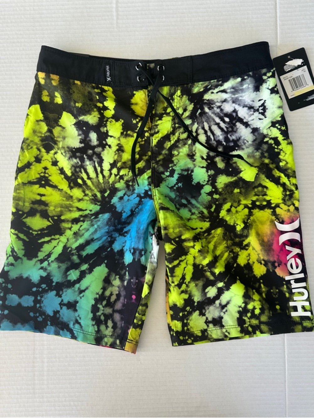 NWT Hurley Boys Tie Dye Board Shorts | Size 14 / 27 | Neon Multi-Color